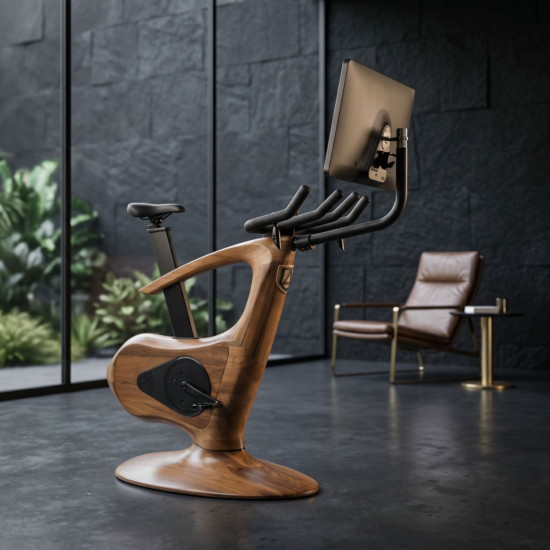 Luxury Annum wooden indoor bike in a dark stone interior